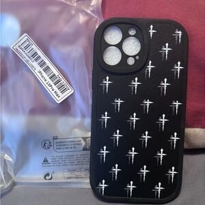 ROMWE Black Phone Case with White Cross Pattern for iPhone